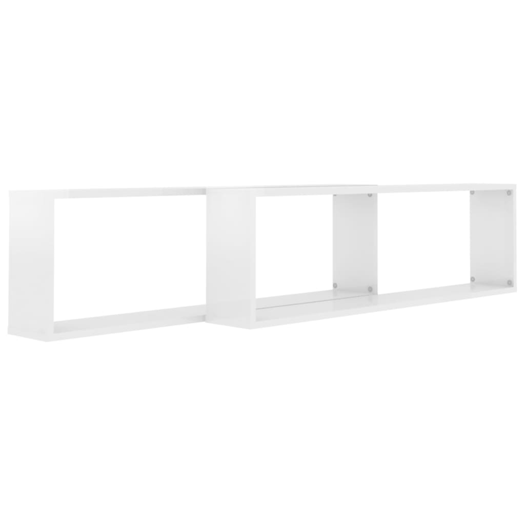 vidaXL Estantes parede cúbicas 2pcs contrap. 100x15x30cm branco brilh.