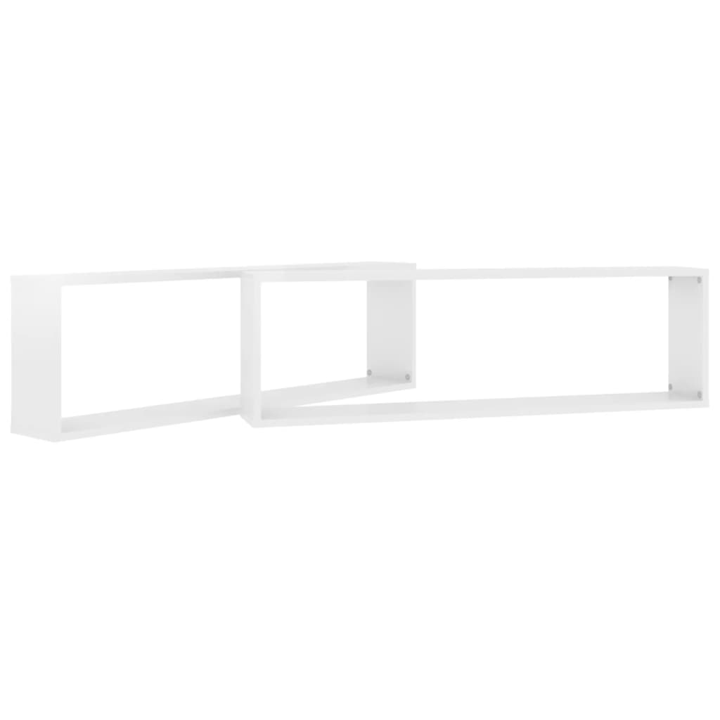 vidaXL Estantes parede cúbicas 2pcs contrap. 100x15x30cm branco brilh.