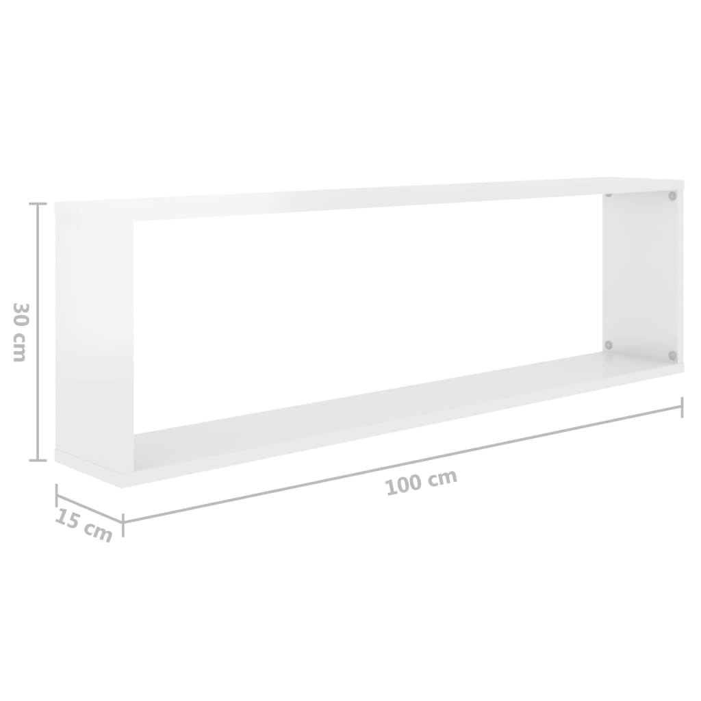 vidaXL Estantes parede cúbicas 2pcs contrap. 100x15x30cm branco brilh.