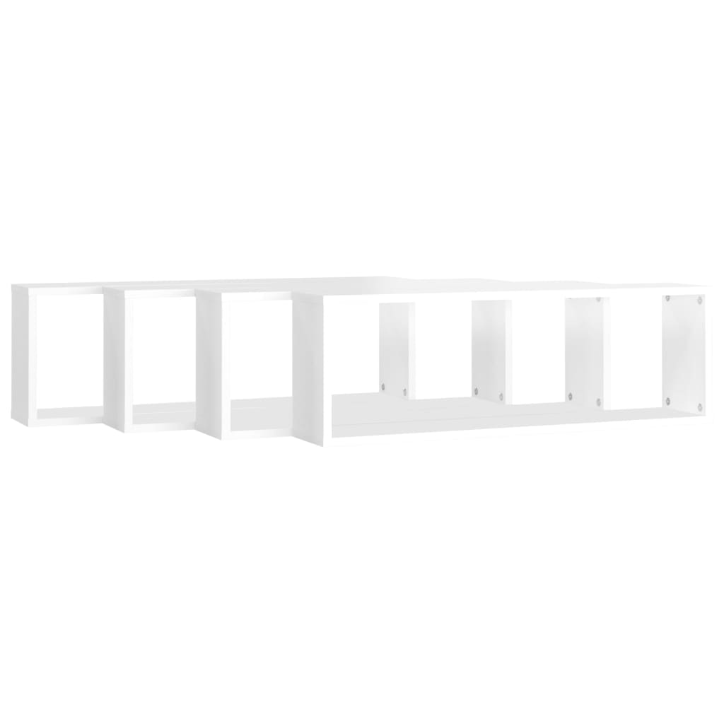 vidaXL Estantes parede cúbicas 4 pcs contr. 80x15x26,5cm branco brilh.