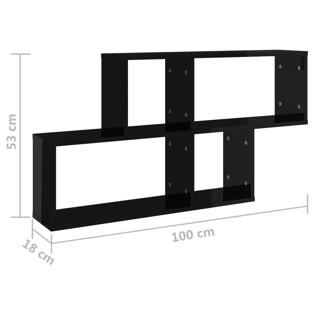 vidaXL Estante de parede 100x18x53 cm deriv. madeira preto brilhante