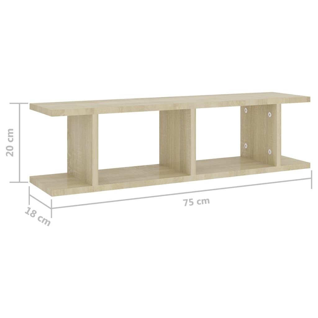 vidaXL Estantes de parede 2 pcs 78x18x20 cm deriv. madeira sonoma