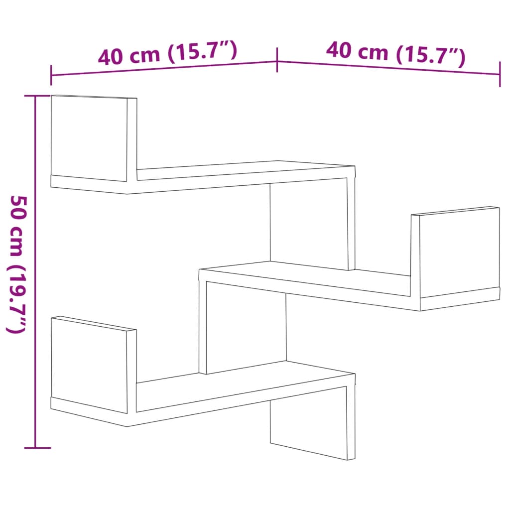 vidaXL Estantes canto p/ parede 2 pcs derivados de madeira cinzento