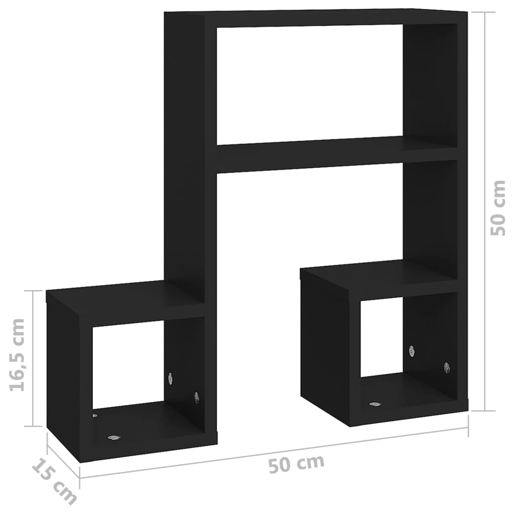 vidaXL Estantes de parede 2 pcs 50x15x50 cm contraplacado preto