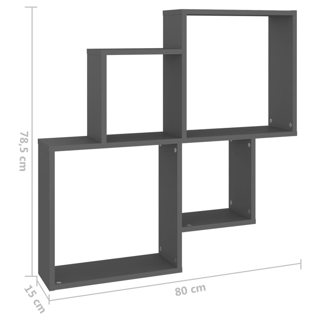 vidaXL Estante de parede cúbica 80x15x78,5 cm deriv. madeira cinzento