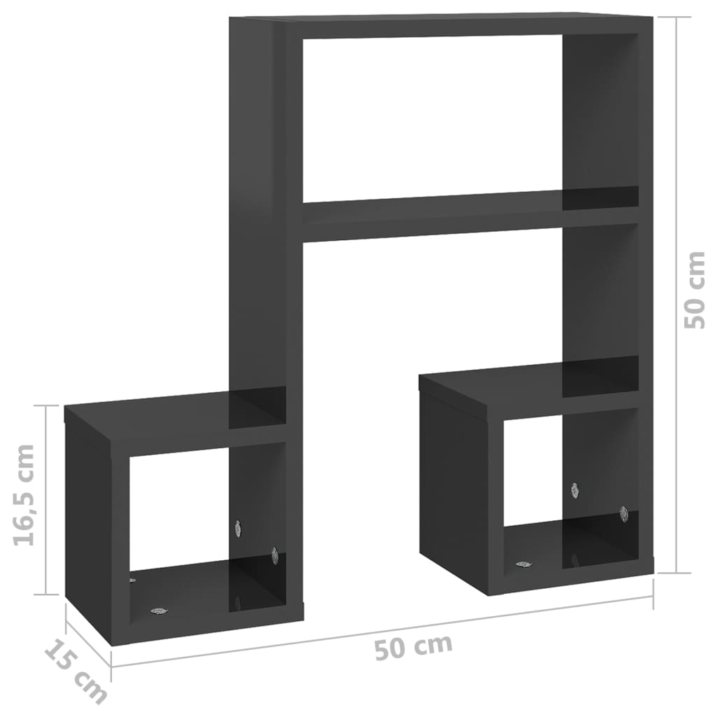 vidaXL Estantes de parede 2 pcs 50x15x50 cm contrapl. cinza brilhante