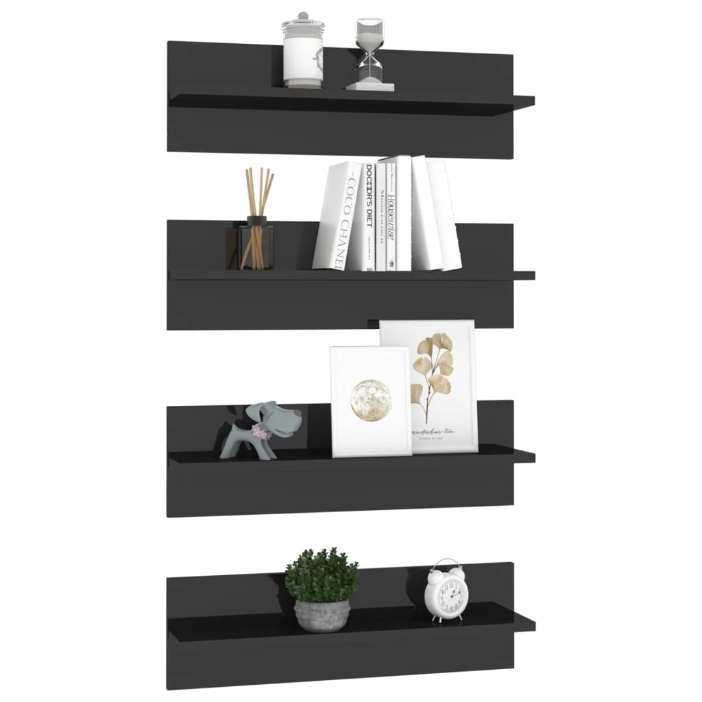 vidaXL Estantes de parede 4 pcs 60x11,5x18cm contrapl. preto brilhante