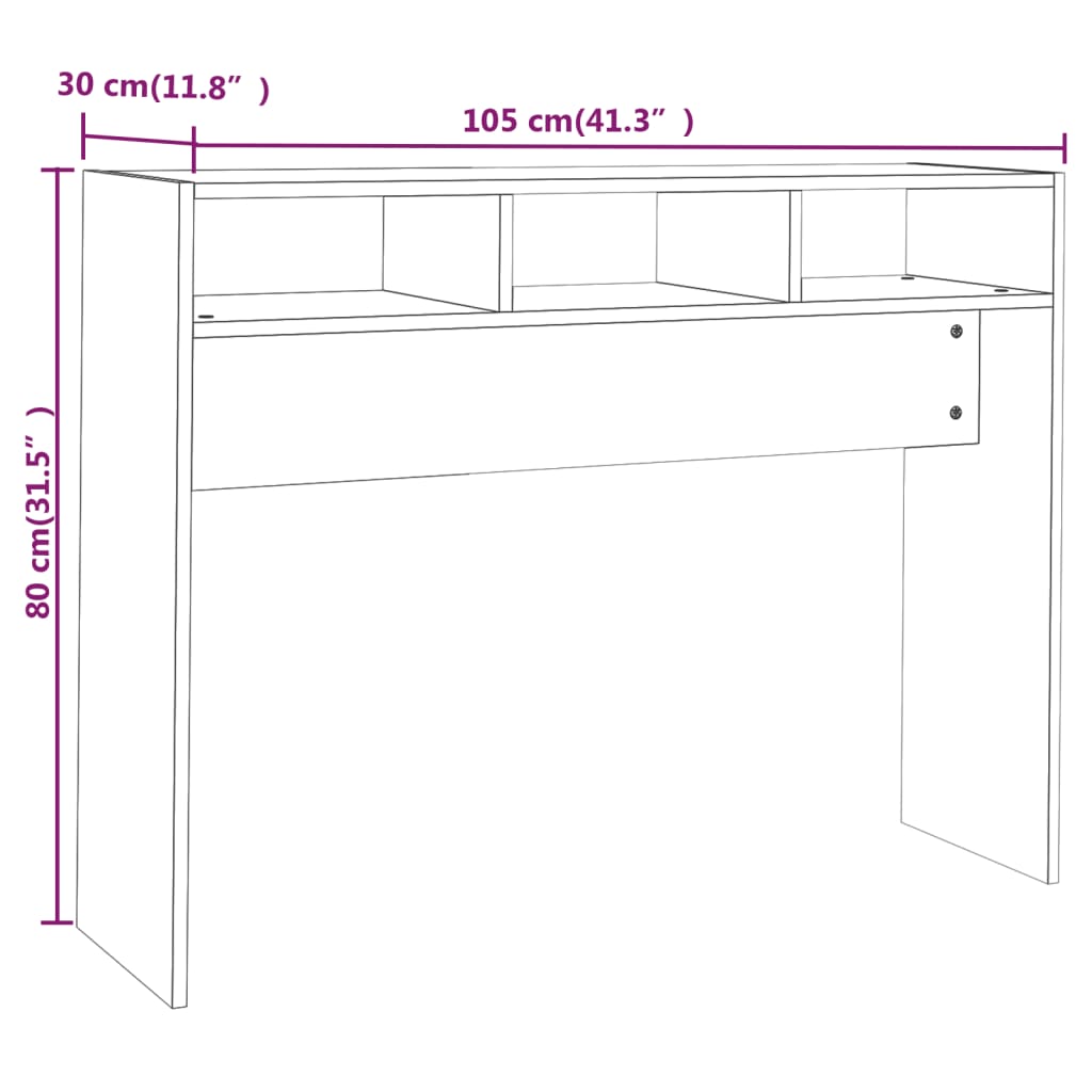 vidaXL Mesa consola 105x30x80 cm contraplacado preto