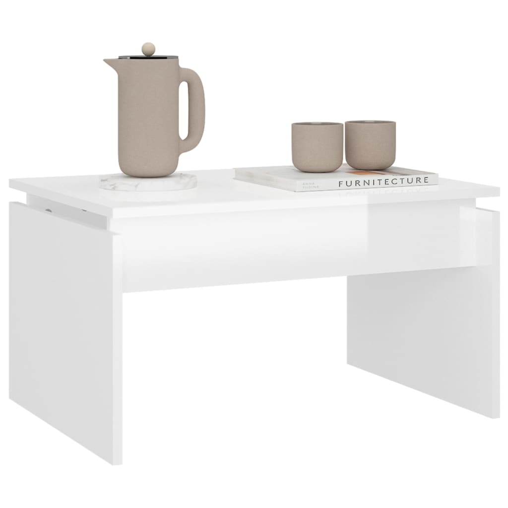 vidaXL Mesa de centro 68x50x38 cm contraplacado branco brilhante