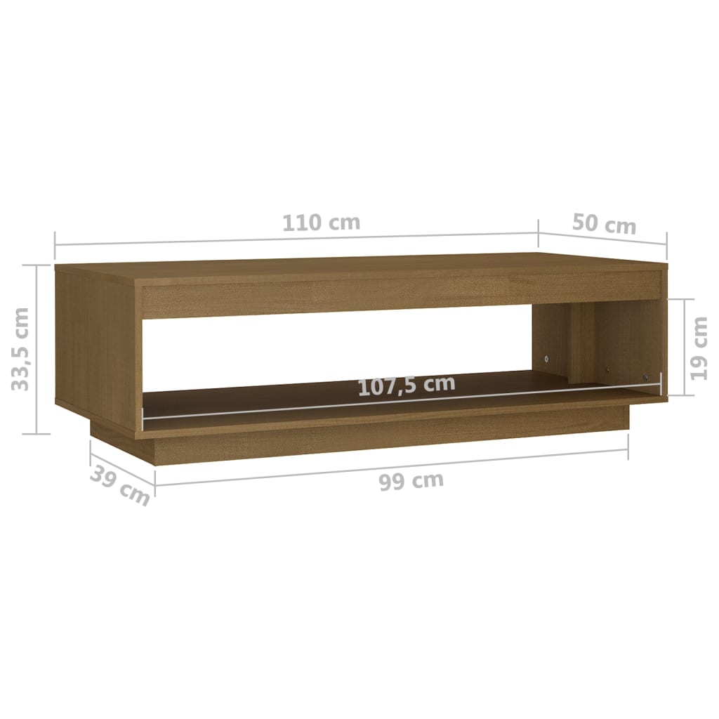 vidaXL Mesa de centro 110x50x33,5 cm pinho maciço castanho mel