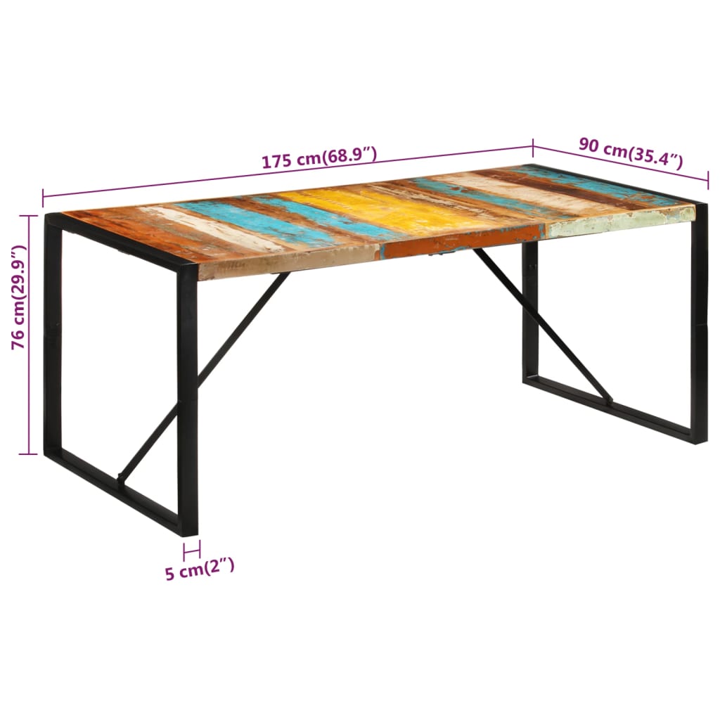 vidaXL Mesa de jantar 175x90x76 cm madeira recuperada maciça