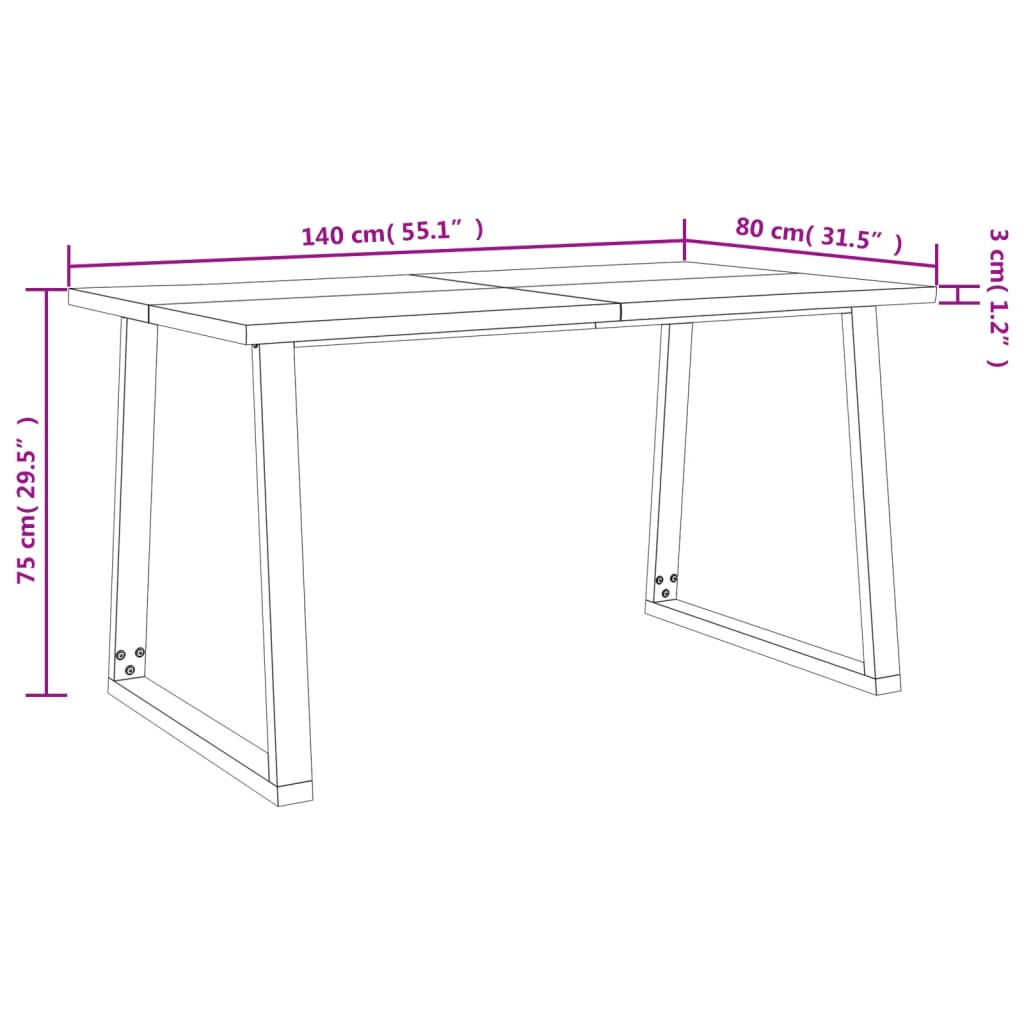 vidaXL Mesa de jantar c/ bordas vivas 140x80x75 cm acácia maciça