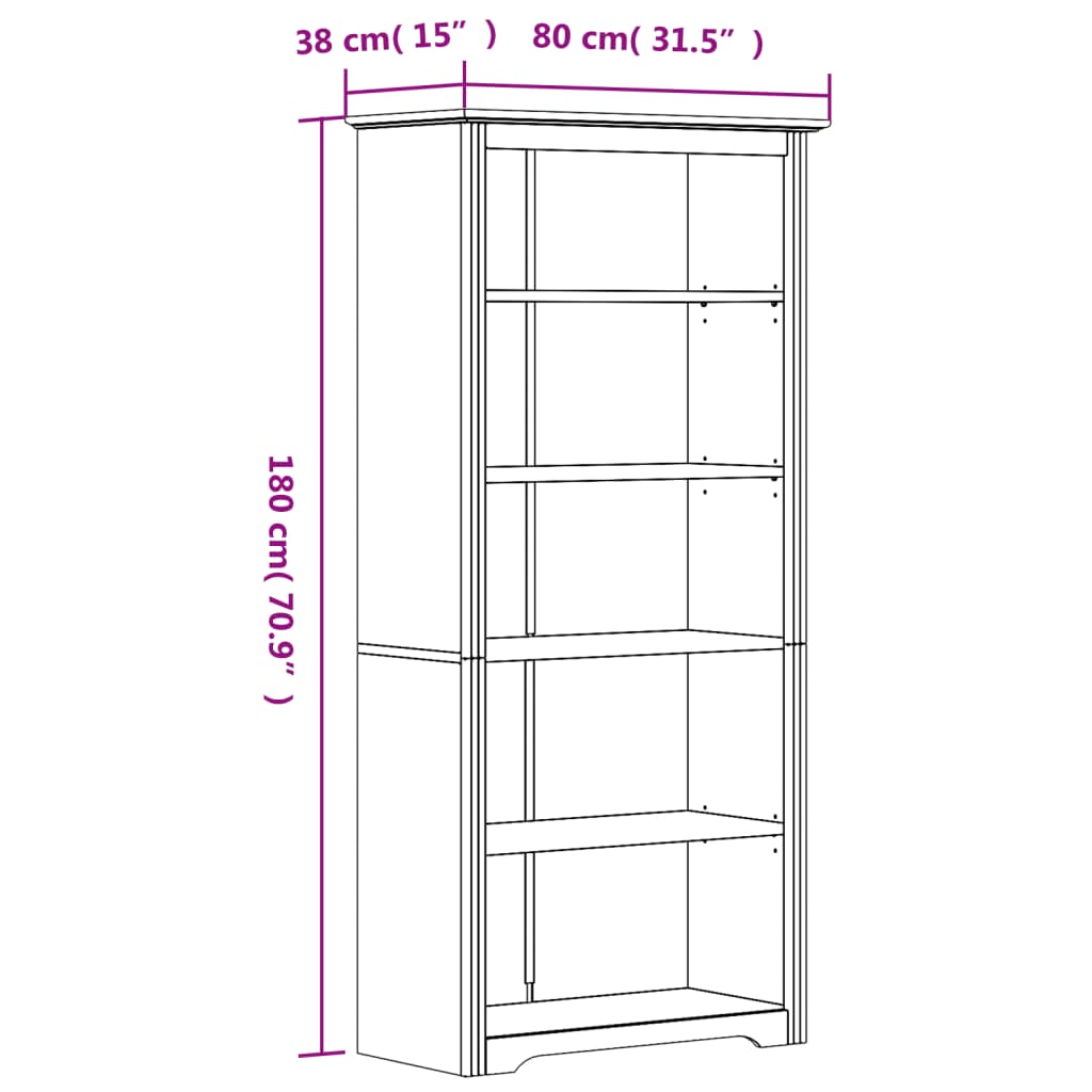 vidaXL Estante BODO 5 prateleiras 80x38x180 cm pinho maciço castanho