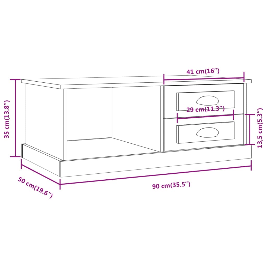 vidaXL Mesa de centro 90x50x35 cm derivados madeira cinzento cimento