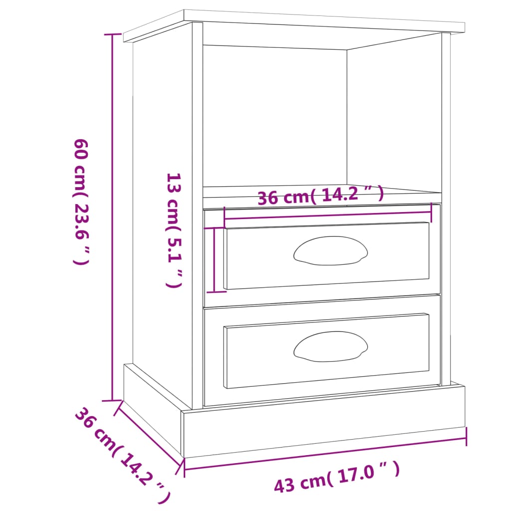 vidaXL Mesas de cabeceira 2 pcs 43x36x60 cm branco