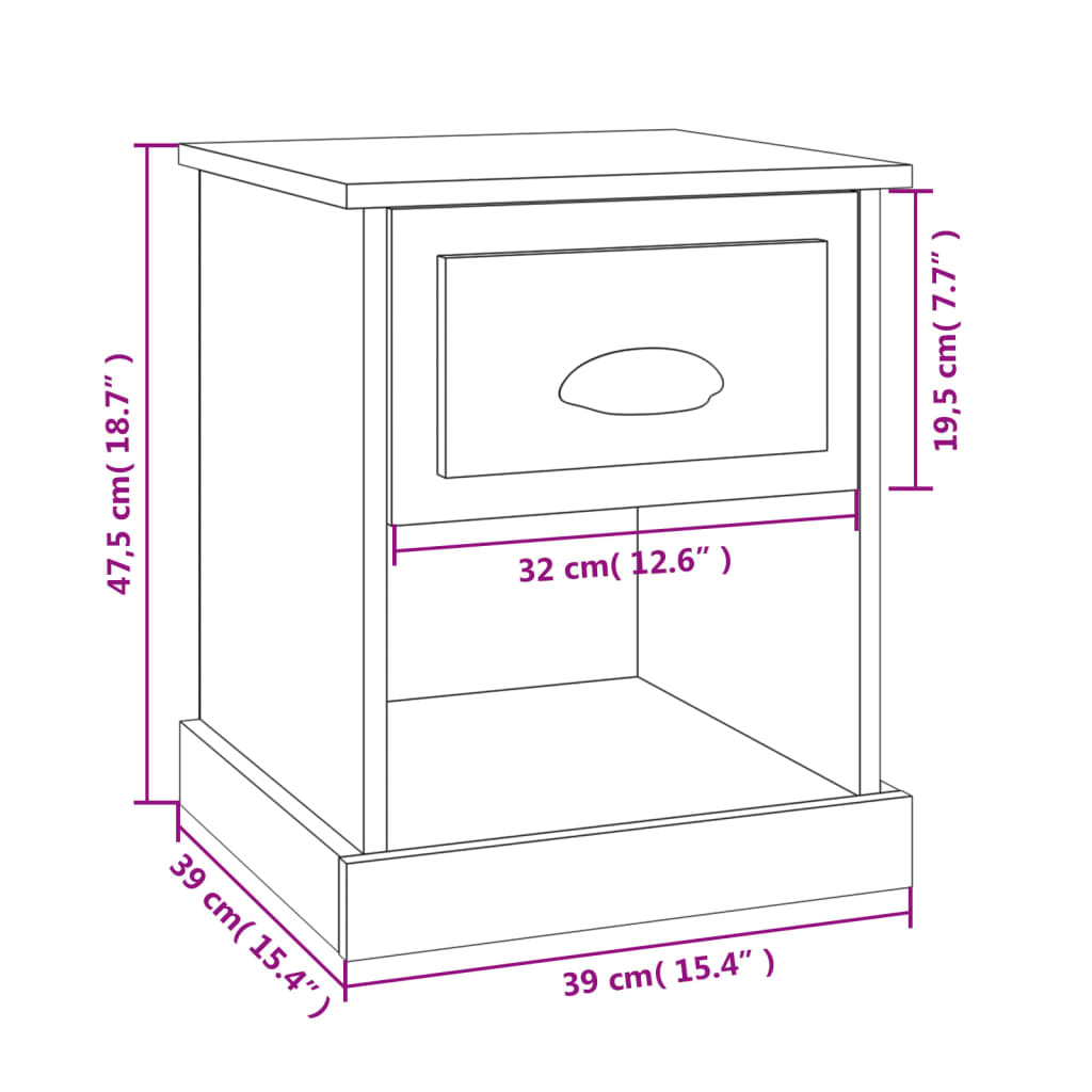 vidaXL Mesa de cabeceira 39x39x47,5 cm derivados de madeira branco