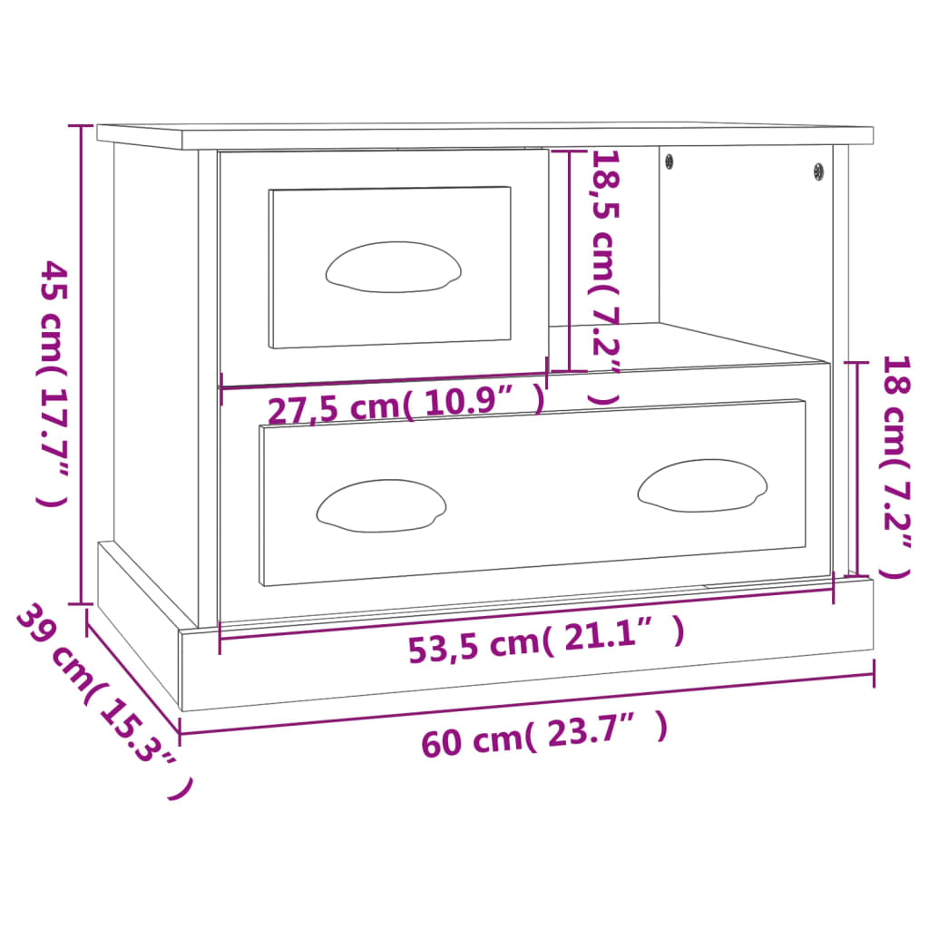 vidaXL Mesa de cabeceira 60x39x45 cm branco brilhante