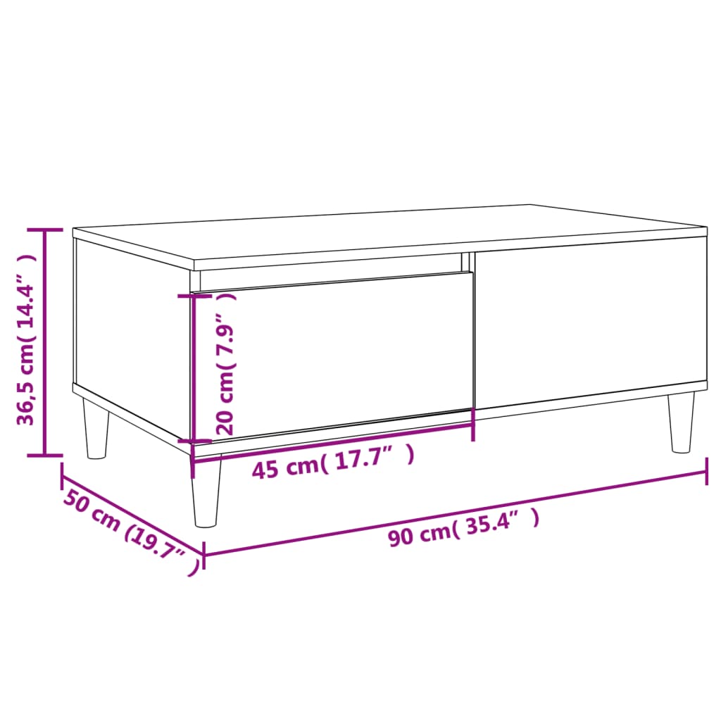 vidaXL Mesa de centro 90x50x36,5 cm derivados madeira cinzento cimento