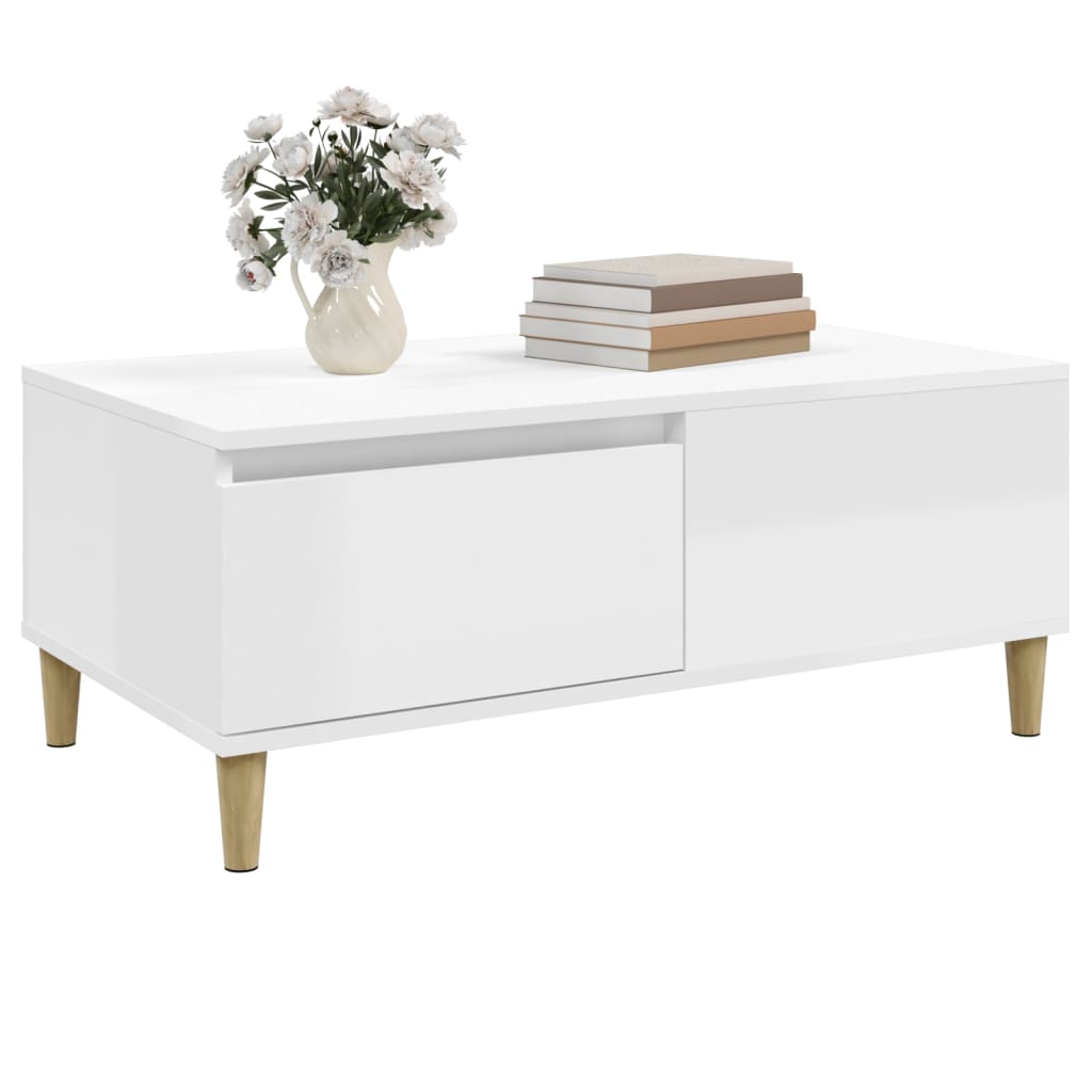 vidaXL Mesa de centro 90x50x36,5 cm derivados madeira branco brilhante