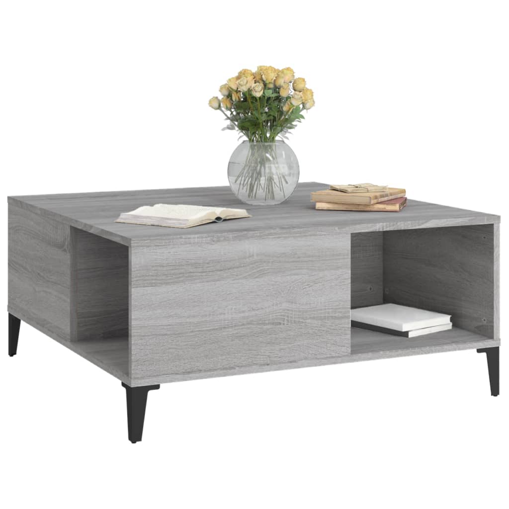 vidaXL Mesa de centro 80x80x36,5 cm derivados madeira cinzento sonoma