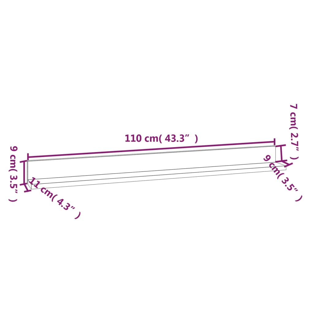 vidaXL Prateleiras de parede 2 pcs 110x11x9 cm pinho maciço cinzento