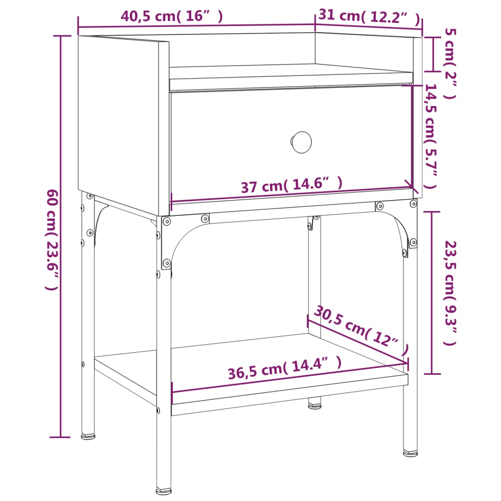 vidaXL Mesa cabeceira 40,5x31x60cm derivados madeira carvalho castanho