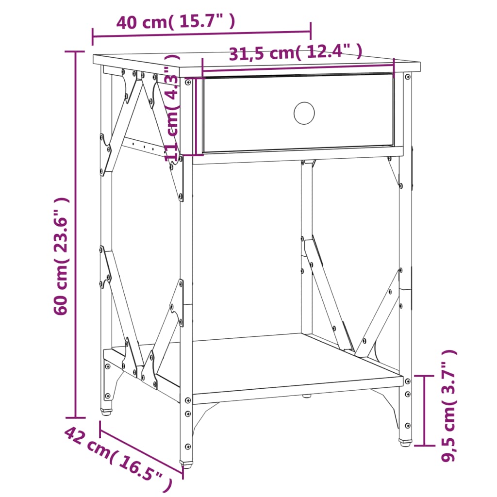 vidaXL Mesa cabeceira 40x42x60 cm derivados madeira carvalho castanho