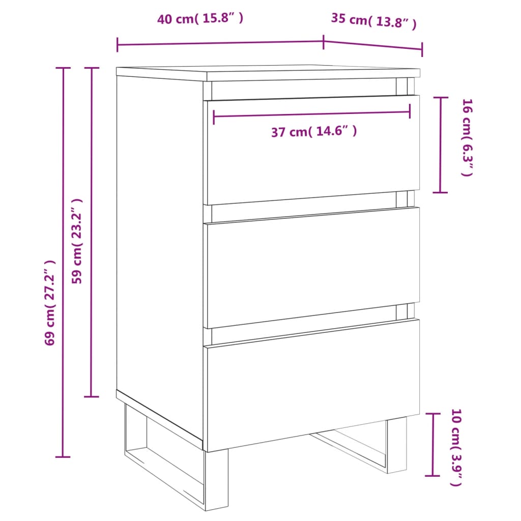 vidaXL Mesa cabeceira 40x35x69 cm derivados madeira carvalho castanho