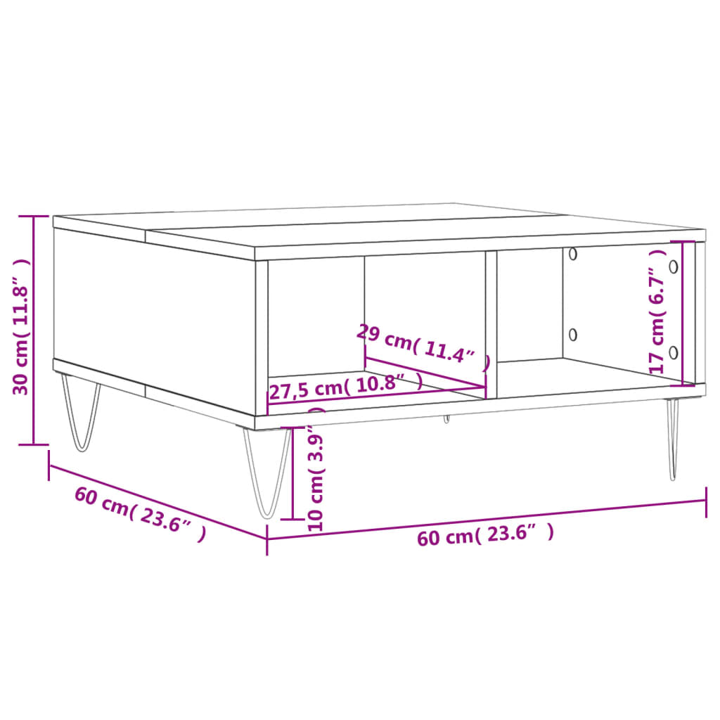 vidaXL Mesa de centro 60x60x30 cm derivados de madeira branco