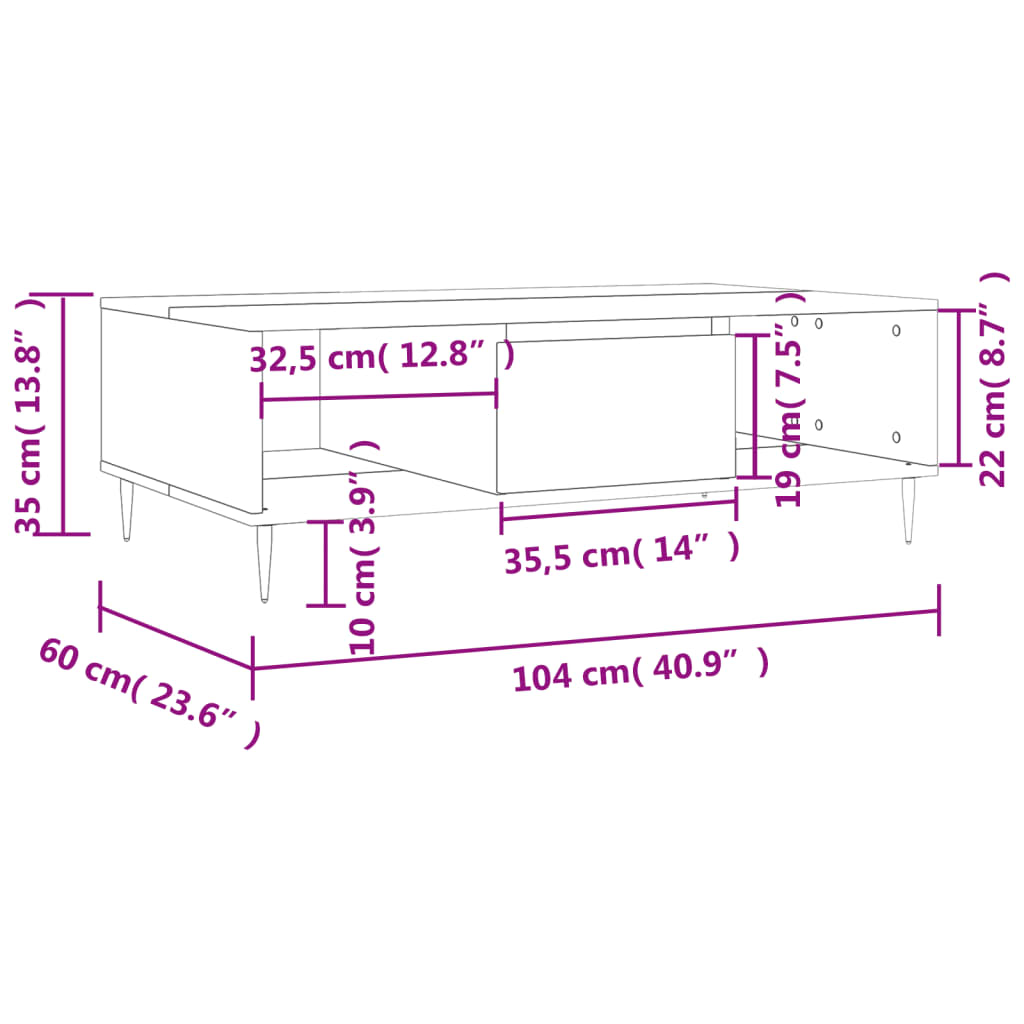 vidaXL Mesa de centro 104x60x35 cm derivados madeira carvalho castanho