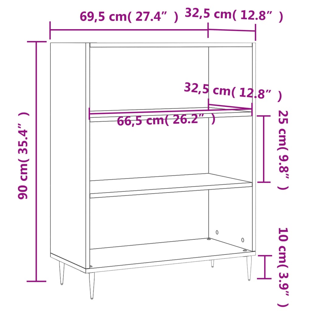 vidaXL Estante 69,5x32,5x90 cm derivados de madeira cinzento sonoma