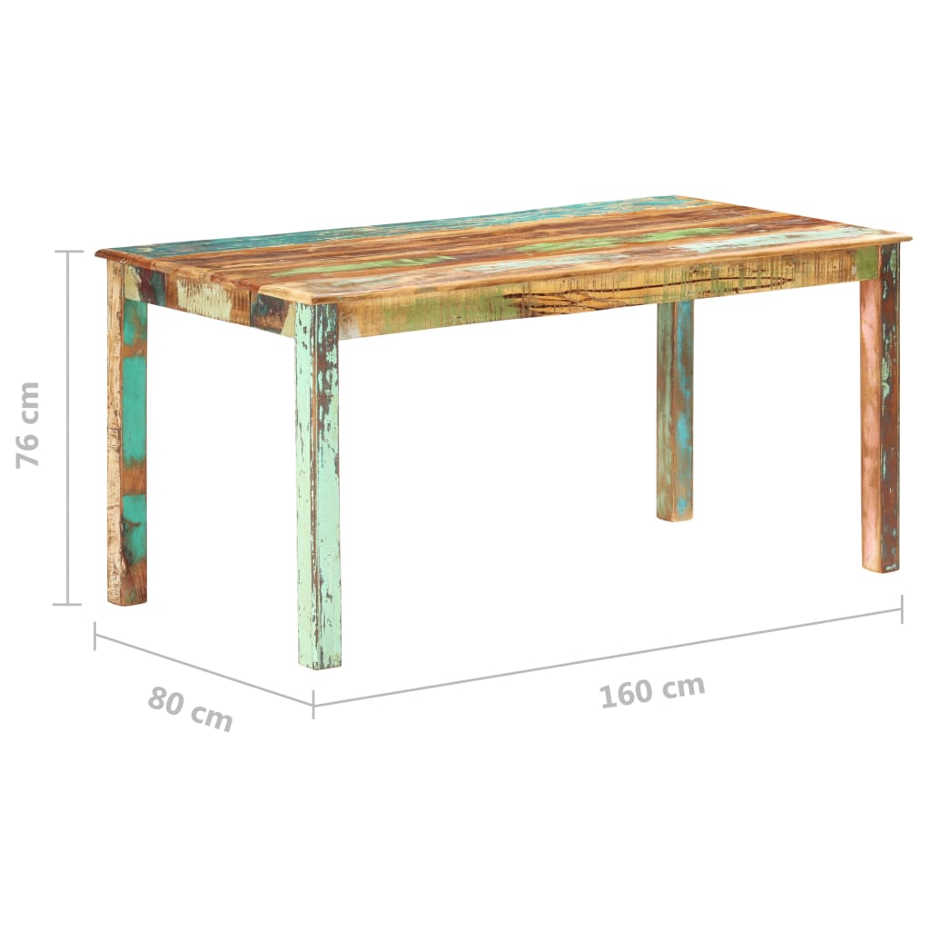 vidaXL Mesa de jantar 160x80x76 cm madeira recuperada maciça