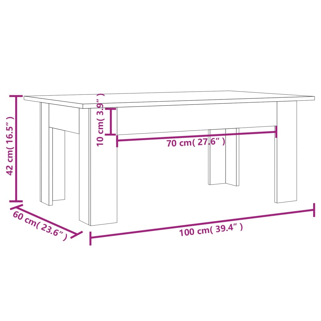 vidaXL Mesa de centro 100x60x42cm derivados de madeira cinzento sonoma