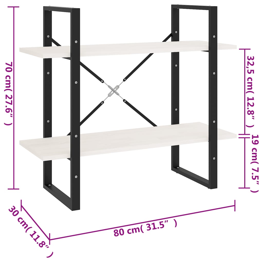 vidaXL Estante com 2 prateleiras 80x30x70 cm pinho maciço branco