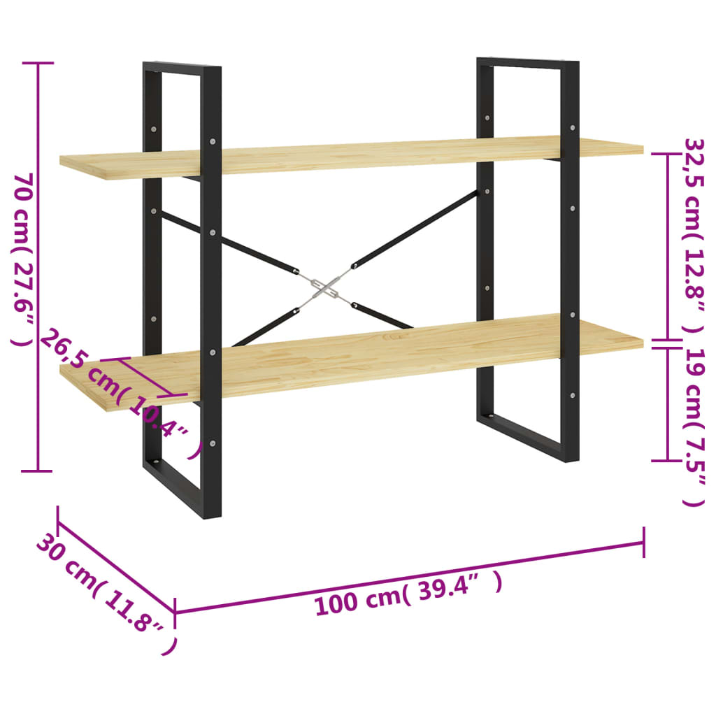 vidaXL Estante com 2 prateleiras 100x30x70 cm pinho maciço castanho