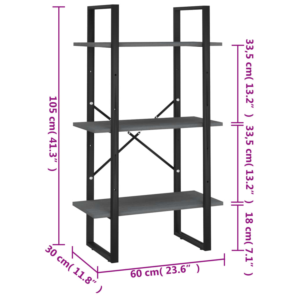 vidaXL Estante 60x30x105 cm madeira de pinho maciça cinzento