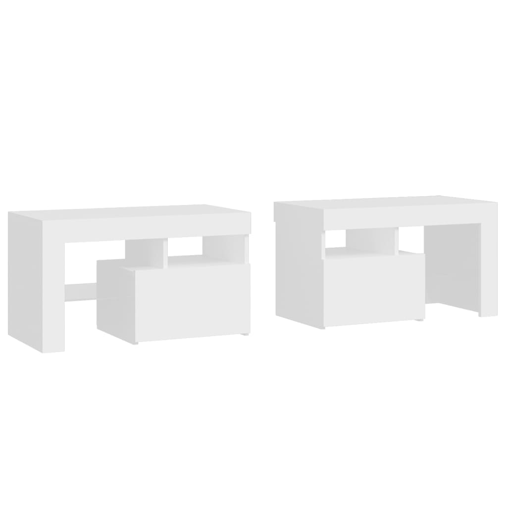 vidaXL Mesas cabeceira c/ LEDs 2 pcs 70x36,5x40 cm branco