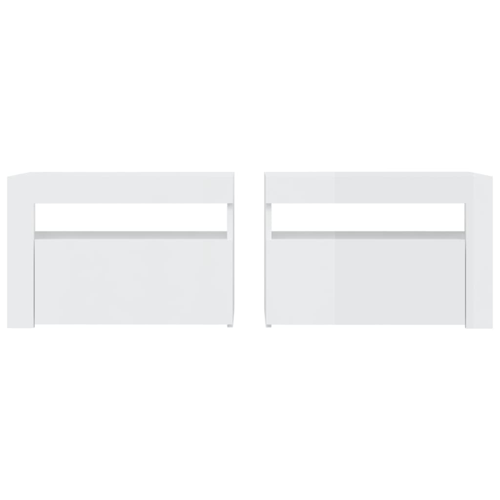 vidaXL Mesas cabeceira c/ luzes LED 2 pcs 60x35x40 cm branco brilhante