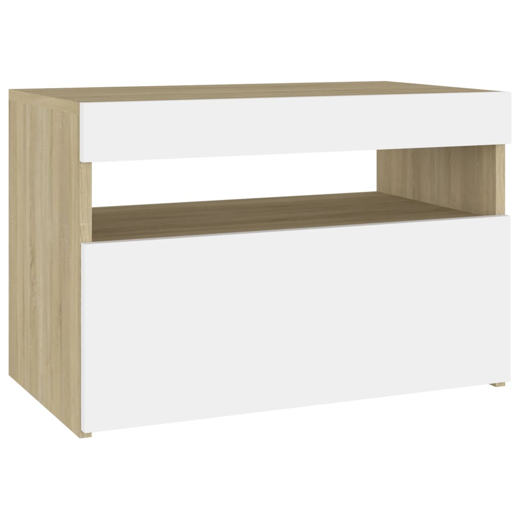 vidaXL Mesa cabeceira & LED 2 pcs 60x35x40 cm branco/carvalho sonoma