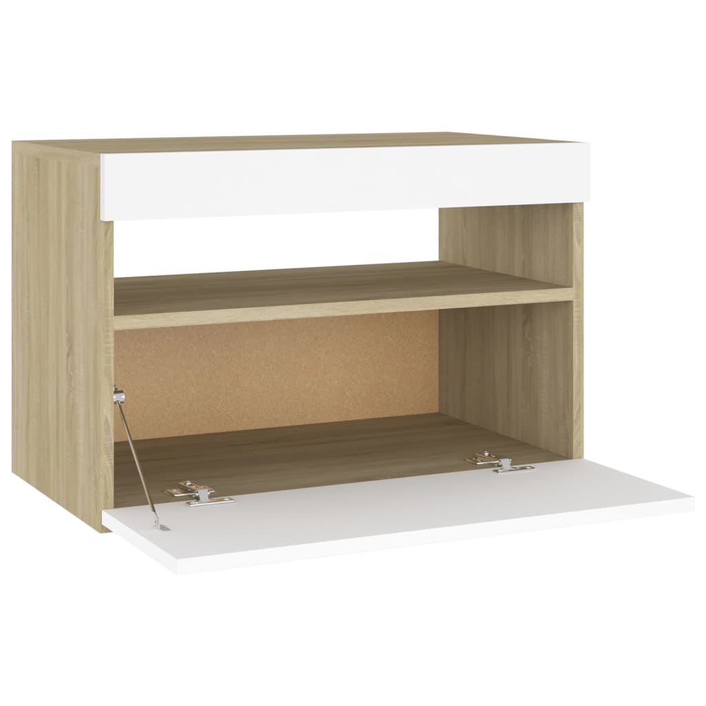 vidaXL Mesa cabeceira & LED 2 pcs 60x35x40 cm branco/carvalho sonoma