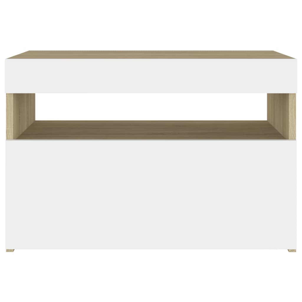 vidaXL Mesa cabeceira & LED 2 pcs 60x35x40 cm branco/carvalho sonoma