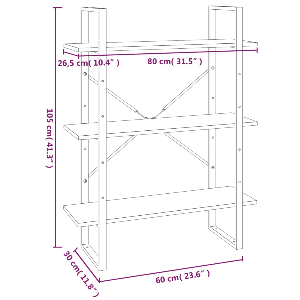 vidaXL Estante 5 prat. 80x30x175 cm derivados madeira cinzento sonoma