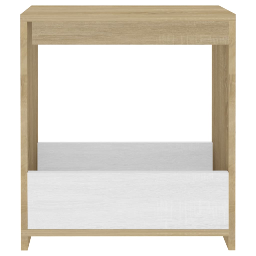 vidaXL Mesa de apoio 50x26x50 cm contraplacado branco/carvalho sonoma