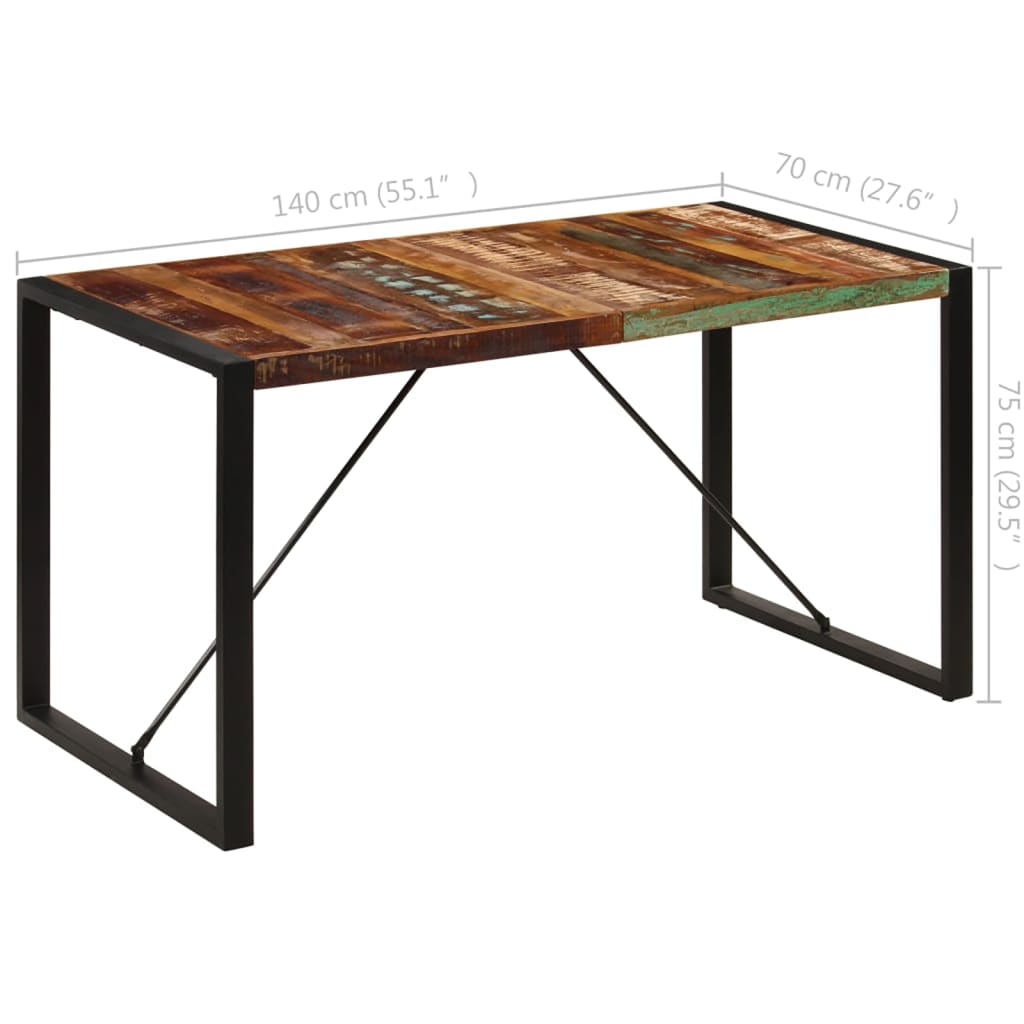 vidaXL Mesa de jantar 140x70x75 cm madeira recuperada maciça