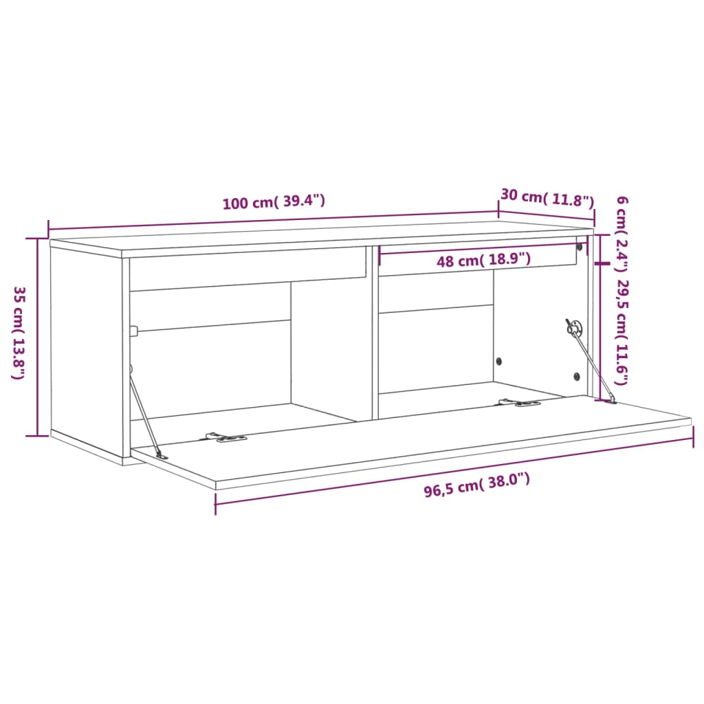 vidaXL Armário de parede 100x30x35 cm madeira de pinho maciça branco