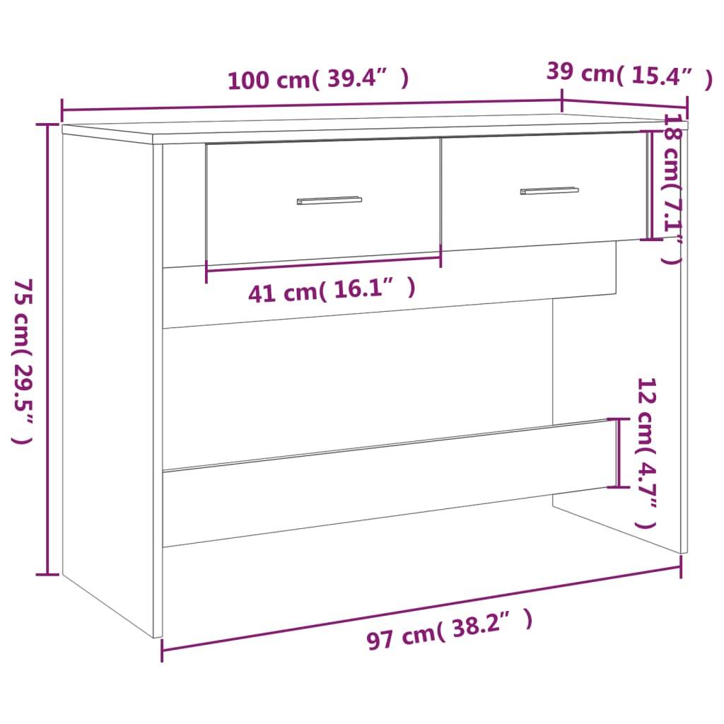 vidaXL Mesa consola 100x39x75 cm derivados de madeira carvalho fumado