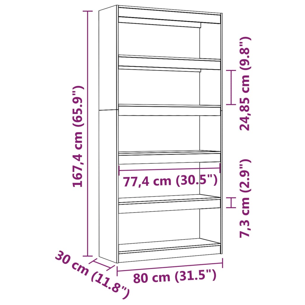 vidaXL Estante/divisória 80x30x167,4 cm pinho maciço castanho mel