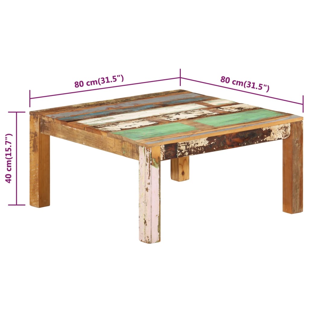 vidaXL Mesa de centro 80x80x40 cm madeira recuperada maciça