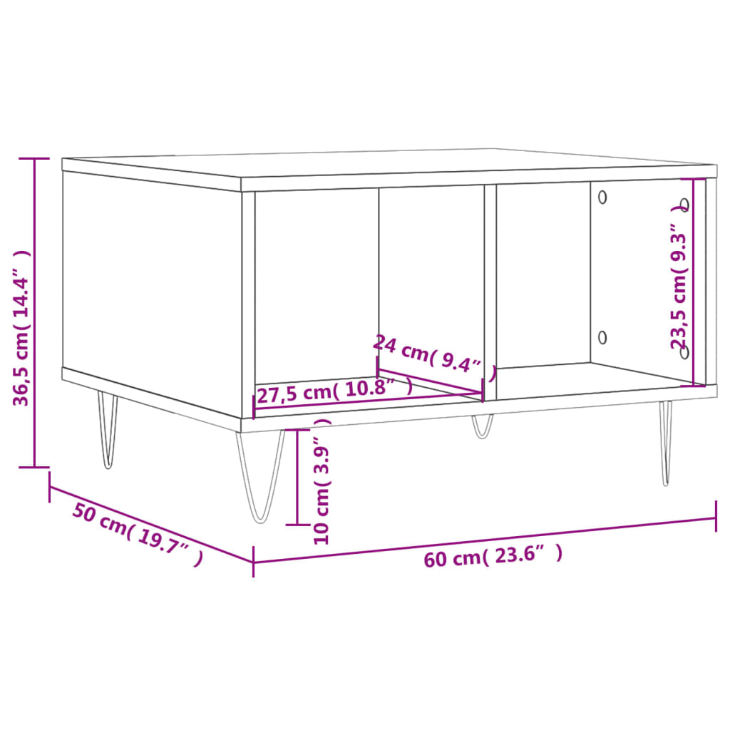 vidaXL Mesa de centro 60x50x36,5 cm derivados de madeira branco