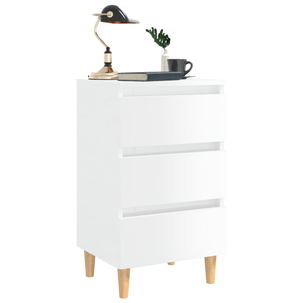 vidaXL Mesa cabeceira c/ pernas madeira 40x35x69 cm branco brilhante